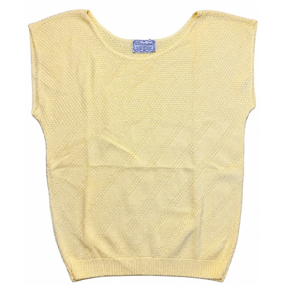 Vintage Helen Sue Cream Yellow Knit Sweater Vest Made USA V Neck Textured